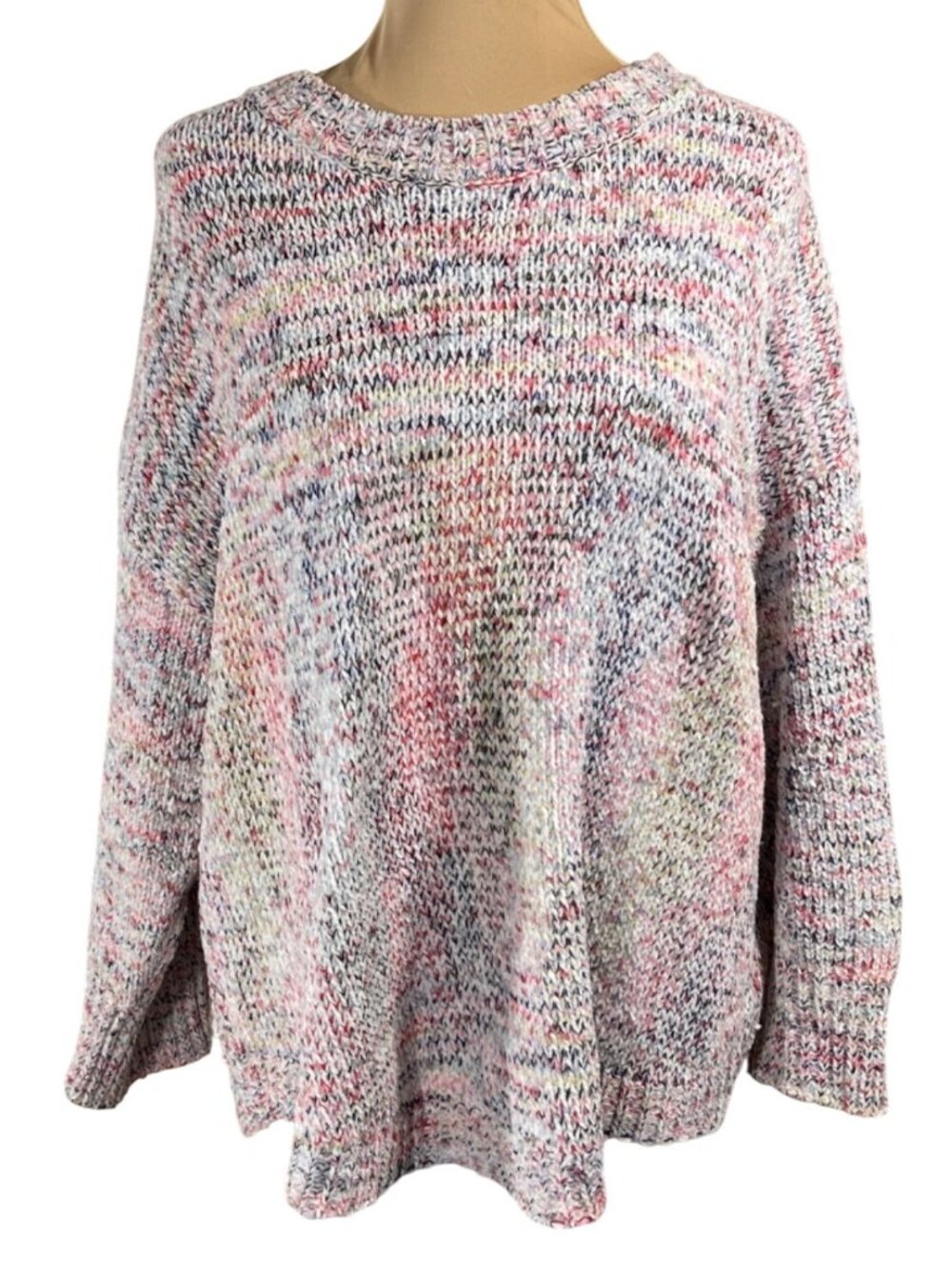 Cupio Confetti Sweater Soft 1X Cream Pink Blue Long Sleeve Crew Neck